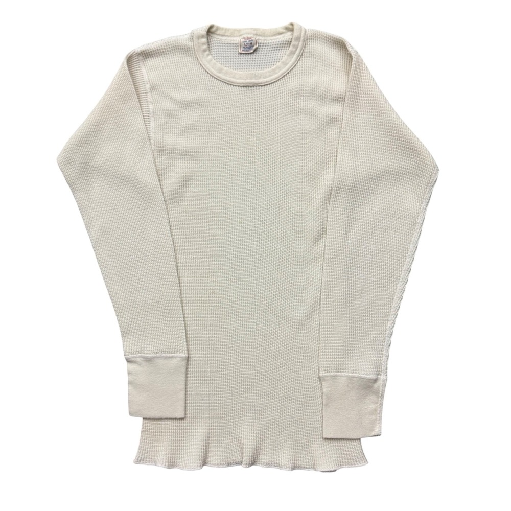 Vintage JE Morgan Long Johns Thermal Shirt Waffle Knit Cream USA Made L